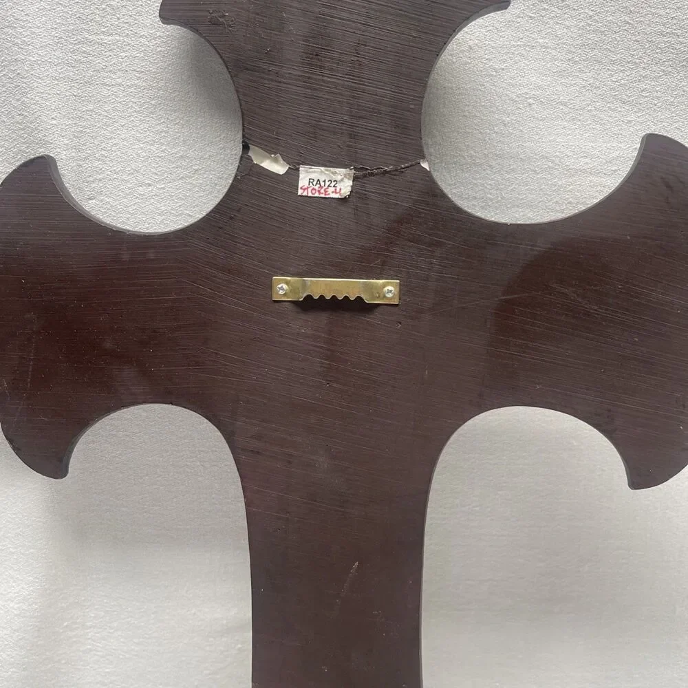 Western Rustic Resin Fleur De Lis Decorative Wall Cross Turquoise Brown 20